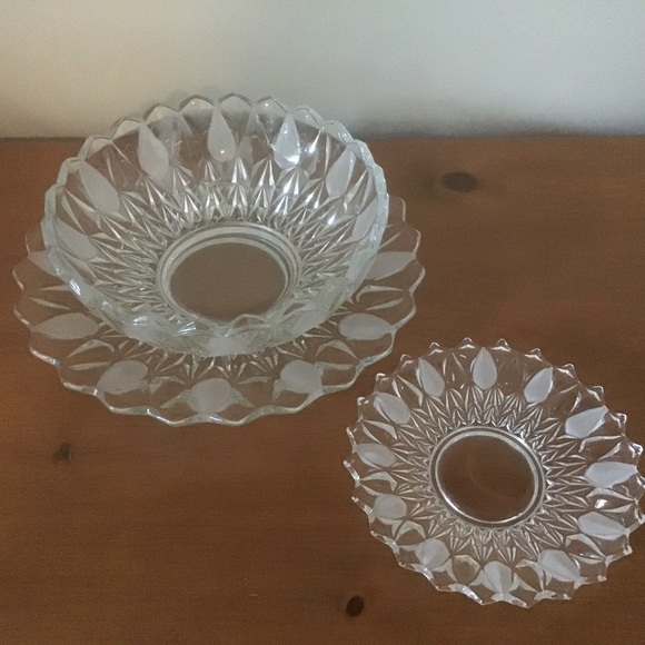 Vintage Other - Vintage Cut Glass Crystal Serving Bowl and Saucer Set